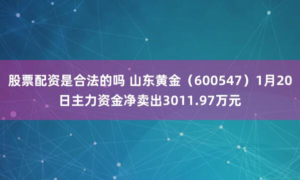 股票配资是合法的吗 山东黄金（600547）1月20日主力资金净卖出3011.97万元