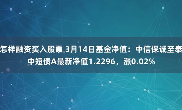 怎样融资买入股票 3月14日基金净值：中信保诚至泰中短债A最新净值1.2296，涨0.02%